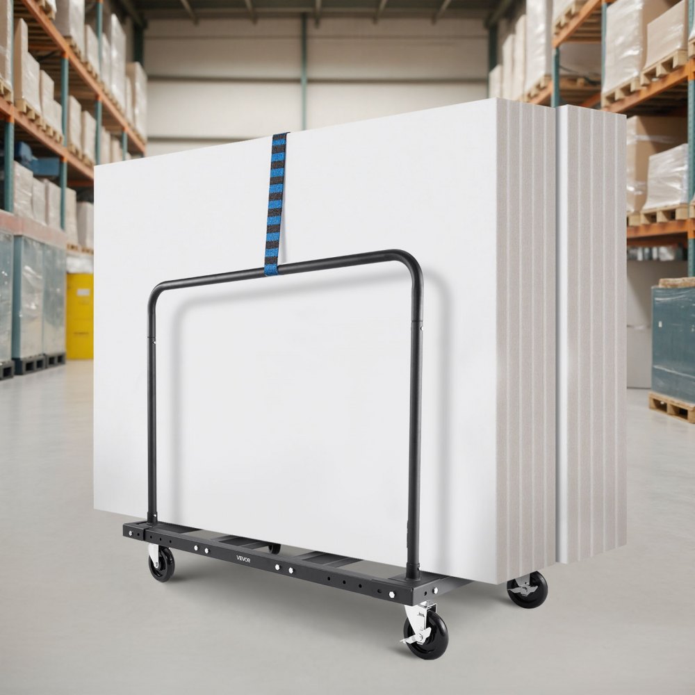 VEVOR Platenwagen, 816 kg, transportwagen met 12,5 mm zwenkwielen, platenrol, buisklemwagen met spanband en 2 zijleuningen, transporthulpmiddel voor fabriek, magazijn, garage, zwart