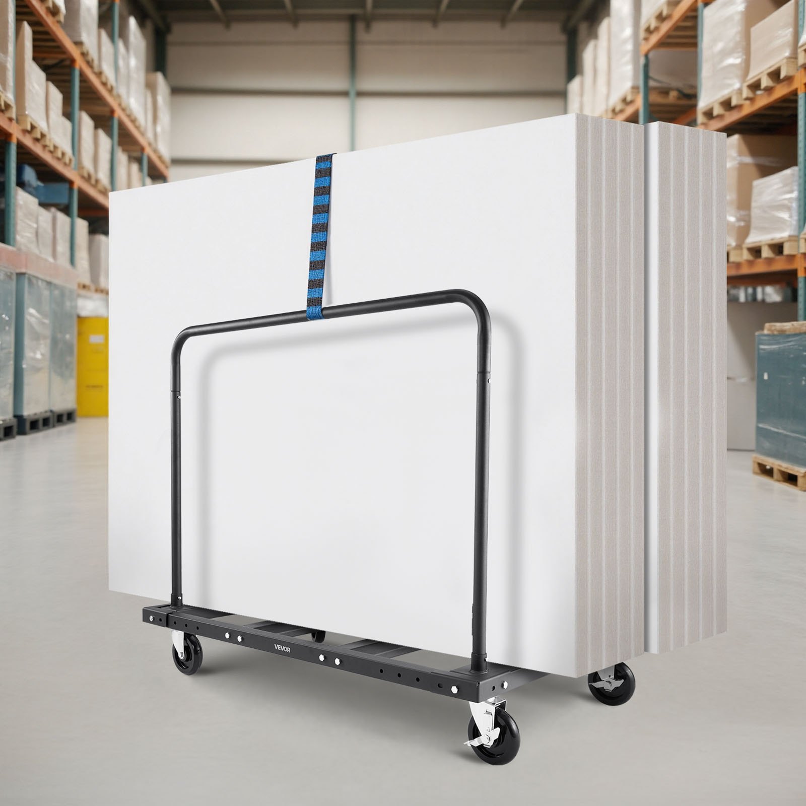 VEVOR Platenwagen, 816 kg, transportwagen met 12,5 mm zwenkwielen, platenrol, buisklemwagen met spanband en 2 zijleuningen, transporthulpmiddel voor fabriek, magazijn, garage, zwart