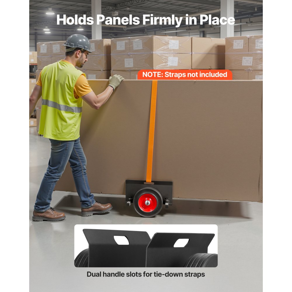 VEVOR Panel Dolly, 453.6 kg Load Capacity, Drywall Mover with 25 cm Rubber Wheels Fits Different Terrain, Adjustable Clamp Panel Cart for Steel Panels, Mattress, Doors and Drywall Sheet, Black