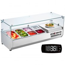 VEVOR Countertop Refrigerated Condiment Station, Prep Station with 2 x 1/3 Pan & 6 x 1/6 Pans, 304 Stainless Steel Body and PC Lid, Sandwich Prep Table Glass Protector