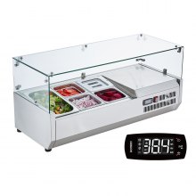VEVOR 140W Countertop Refrigerated Condiment Station with 1 x 1/3 Pan & 4 x 1/6 Pans, 304 Stainless Steel Body & Polycarbonate Lid, Sandwich Prep Table with Glass Guard
