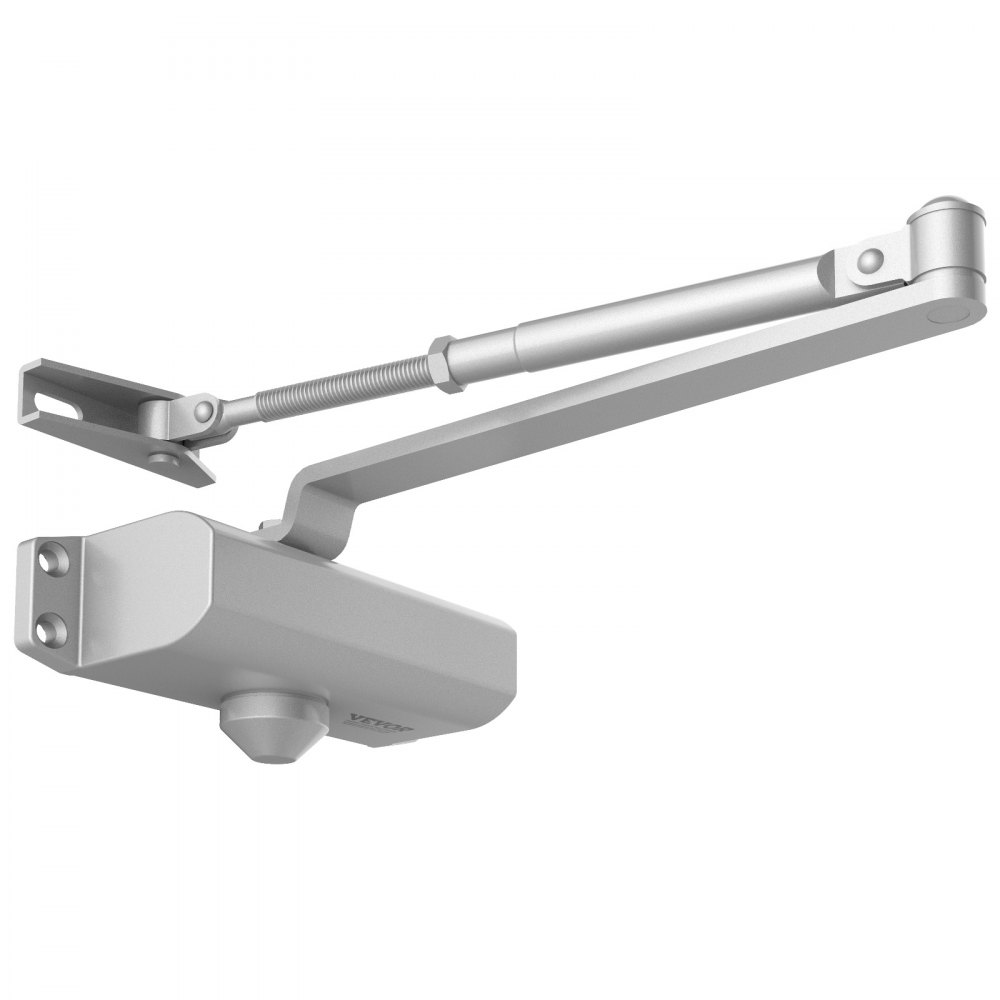 VEVOR door closer in silver with adjustable arm and mounting hardware.