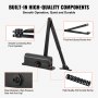 VEVOR Door Closer, Automatic Door Closer Commercial or Residential Use for Door Weights 68 kg, Adjustable Size Hydraulic Buffer Door Closers Heavy Duty Cast Aluminum Body, Easy Install, Black