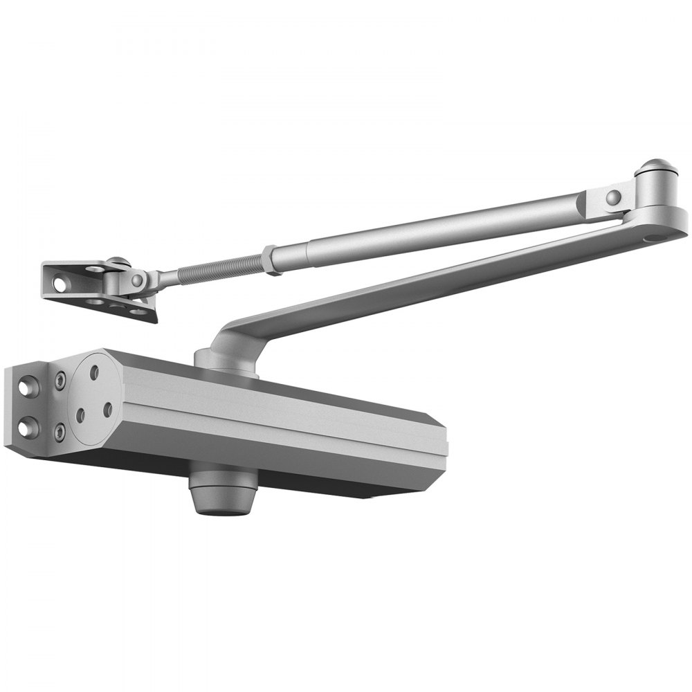 VEVOR door closer in silver finish with adjustable spring arm and mounting bracket.