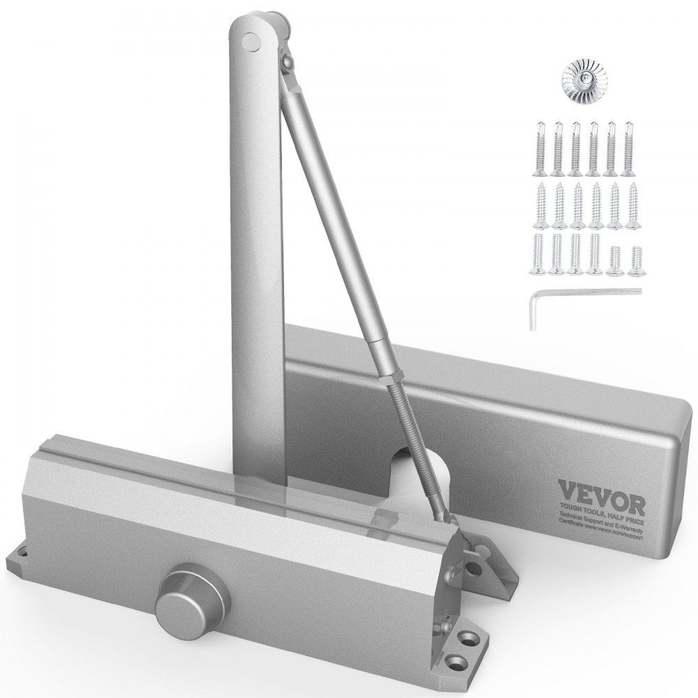 VEVOR Door Closer, Automatic Door Closer Commercial or Residential Use for Door Weights 150 kg, Adjustable Size Hydraulic Buffer Door Closers Heavy Duty Cast Aluminum Body, Easy Install, Silver