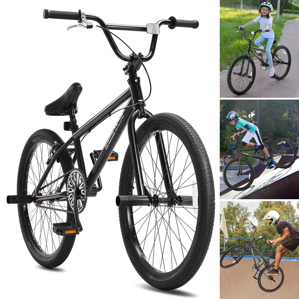 VEVOR 24-Inch BMX Bike Freestyle Bike Men Kids BMX Bicycle Hi-Ten Steel Frame