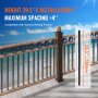 VEVOR staircase metal balusters with 29.5" height, 4" spacing, and wood railing frame by the beach.