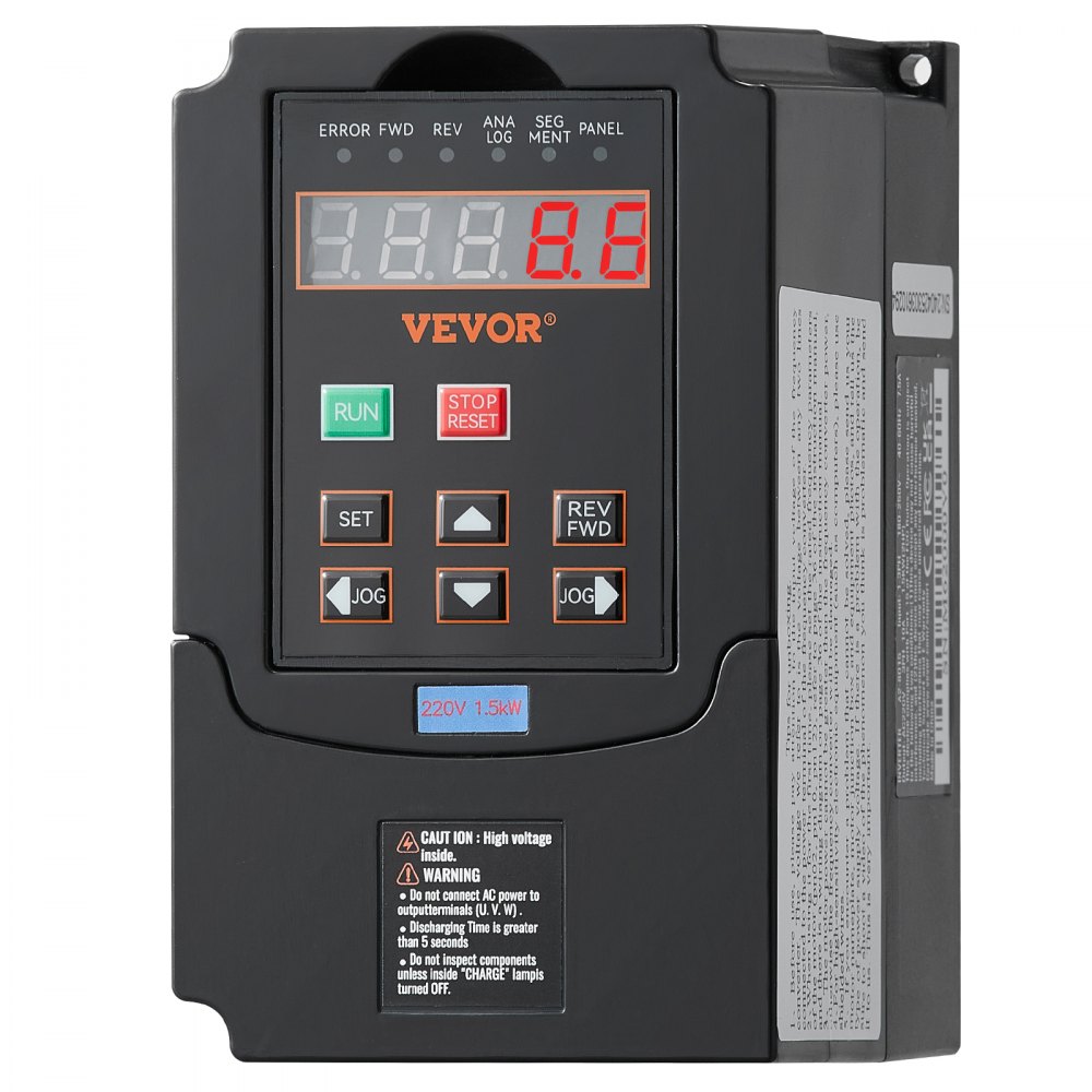 VEVOR VFD 2HP, 1.5KW, 7.5Amps 220V 1 or 3 Phase Input to 3 Phase Output 0-400Hz