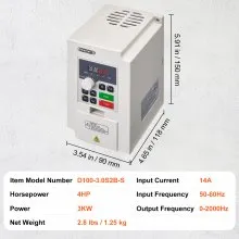 VEVOR Frequentieomvormer Omvormer 4HP 1/3-fase AC 220V Ingang naar 3-fase AC