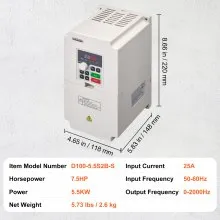 VEVOR Frequentieomvormer Omvormer 7,5PK 1/3 Fase 220V naar 3 Fase AC 0-220V