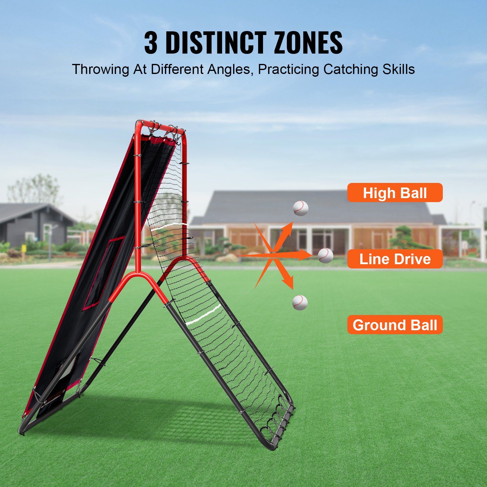 VEVOR Baseball en Softball Rebounder Net, 3,5 x 4,5 ft 2-in-1 Switch Hitter Pitch Trainer, PitchBack Baseball Pitching Return Trainer Nest, Bounce Back Net voor Fielding/Gooien Oefening