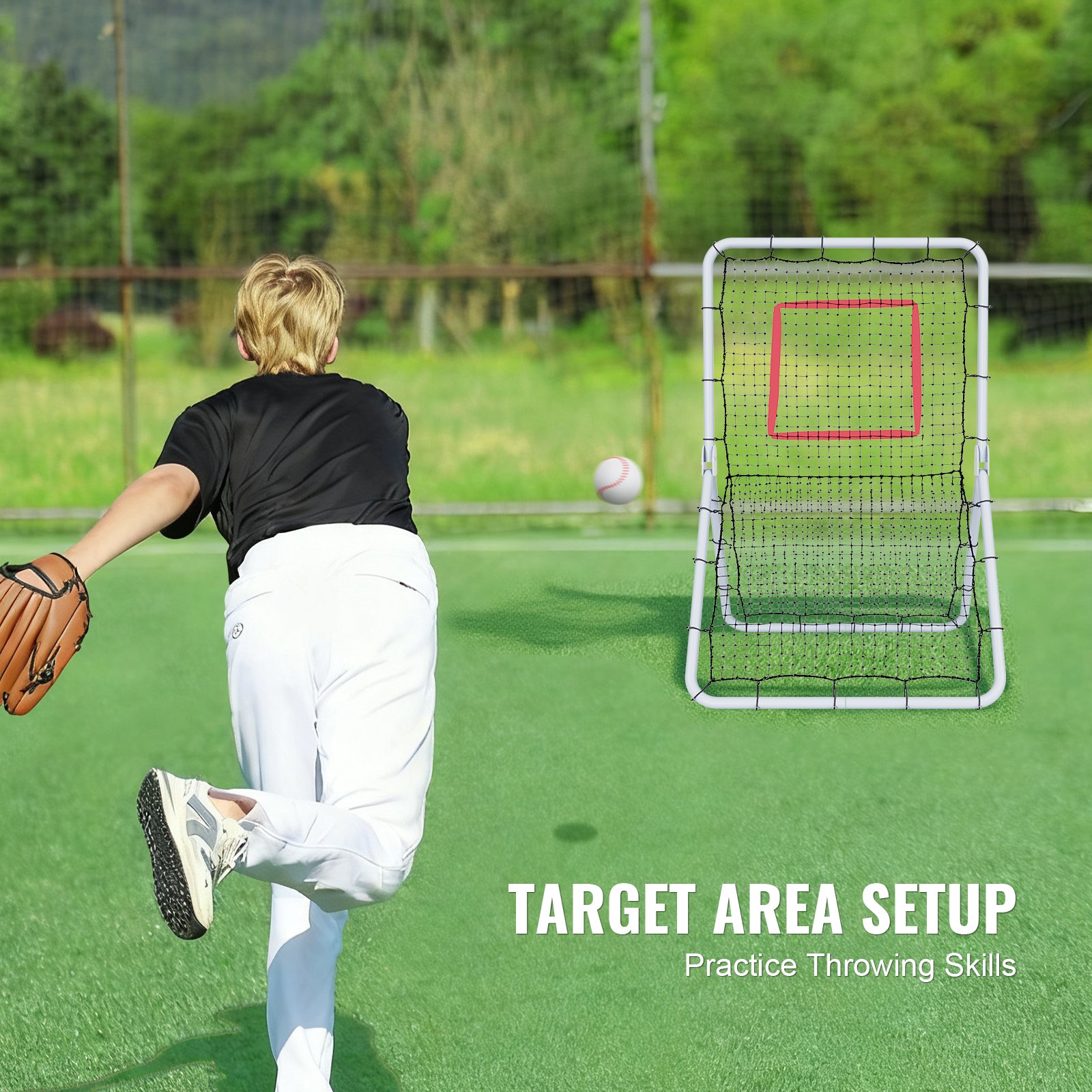 VEVOR honkbal- en softbal-reboundernet, 3,5 x 6 voet PitchBack honkbal-pitchingnest, softbal-pitchingnet, veldtrainer, bouncebacknet voor veld-/werptraining, 5 verstelbare hoeken