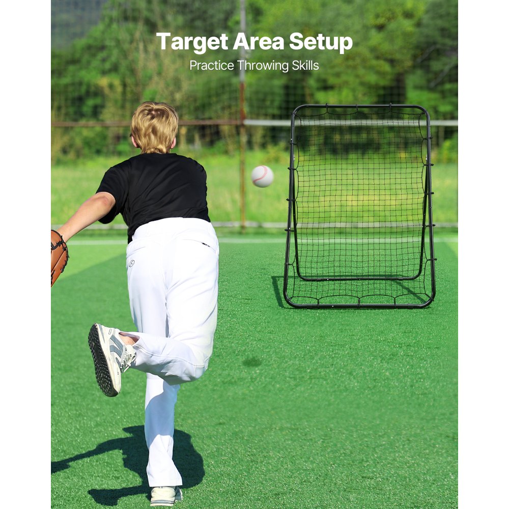 VEVOR Honkbal Rebounder Net 120 x 180 cm 5-hoekig Pitchback Training Net voor Honkbal, Softbal en Individuele Training Binnen en Buiten, met PE Net, 4 Grondankers en Opvouwbaar Stalen Frame