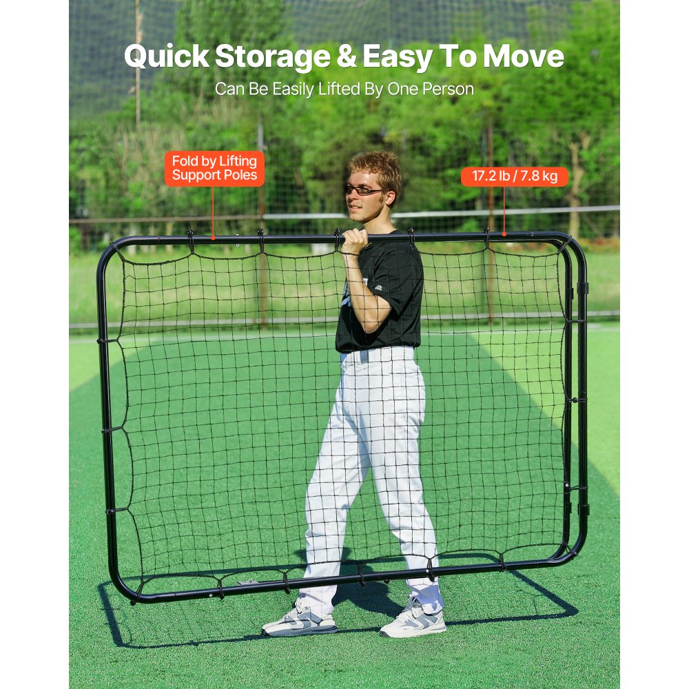 VEVOR Honkbal Rebounder Net 120 x 180 cm 5-hoekig Pitchback Training Net voor Honkbal, Softbal en Individuele Training Binnen en Buiten, met PE Net, 4 Grondankers en Opvouwbaar Stalen Frame