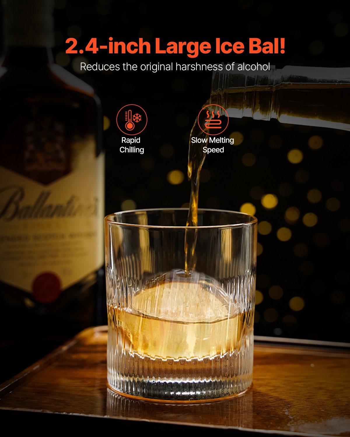 VEVOR Ice Press ijsbalmakerset 60 mm ijsbal gemaakt van luchtvaartaluminium met ijsblokvorm, grote mat, tang, lekbak en een glazen, ronde ijsbalmaker, voor whiskycocktailfeestjes en feestdagen