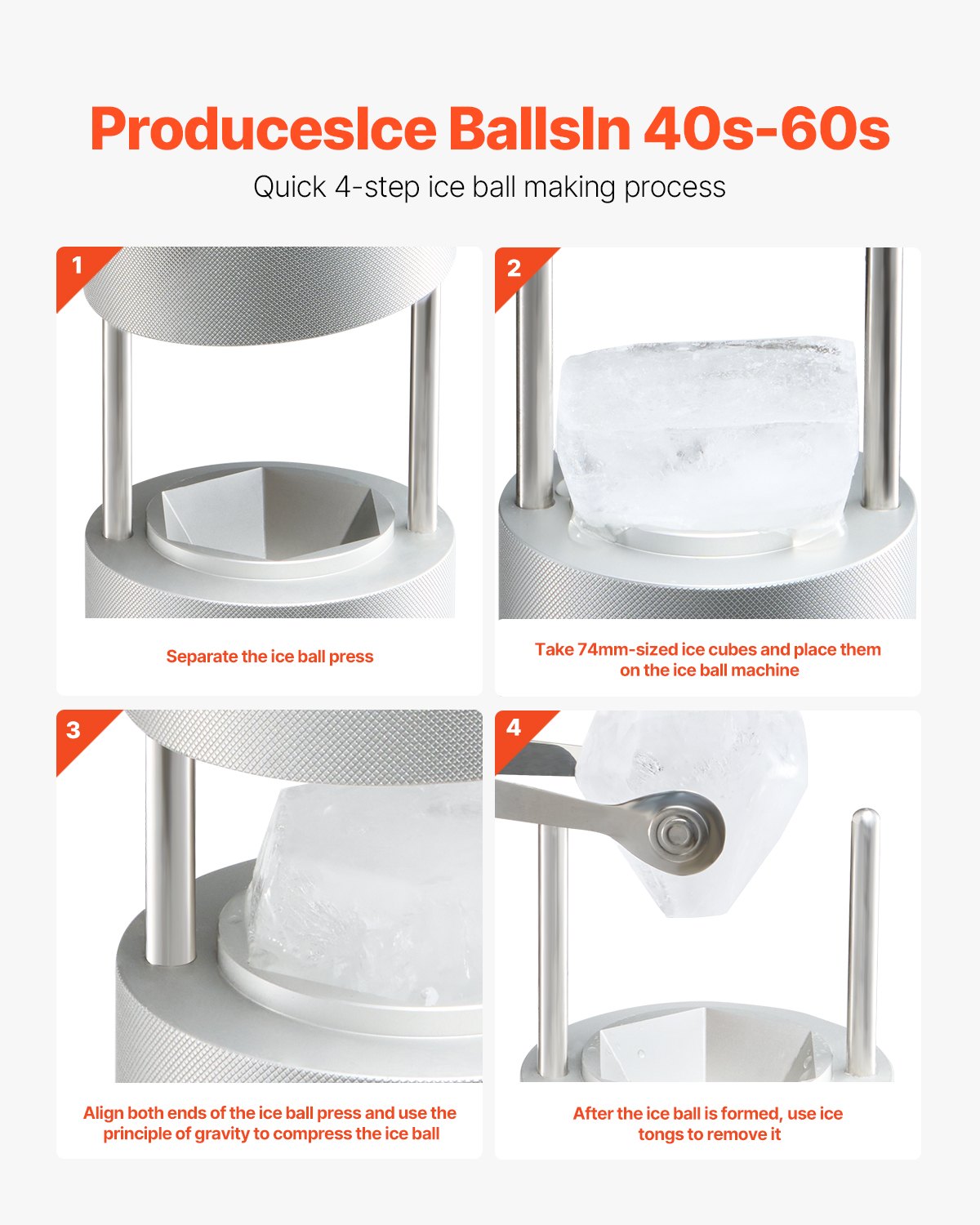VEVOR Ice Press Ice Ball Maker Set 65 mm Ice Ball IJsblokvorm Gemaakt van luchtvaartaluminium met tang en lekbak, Diamond Ice Ball Maker voor Whisky Cocktail Bourbon Scotch op Feesten en op Vakantie