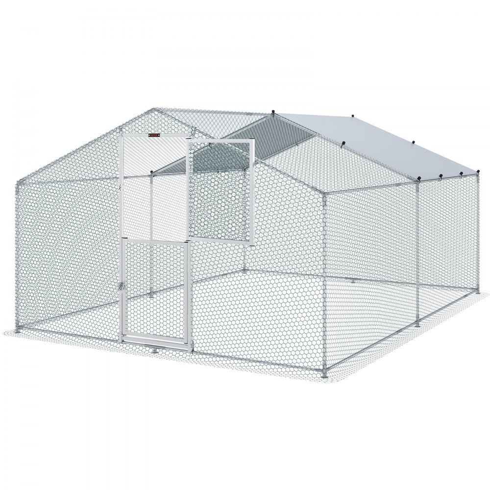 VEVOR Metal Chicken Coop, 13.1 x 9.8 x 6.6 ft Large Chicken Run, Peaked Roof Outdoor Walk-in Poultry Pen Cage for Farm or Backyard, with Water-proof Cover and Protection Mesh, for Hen, Duck, Rabbit