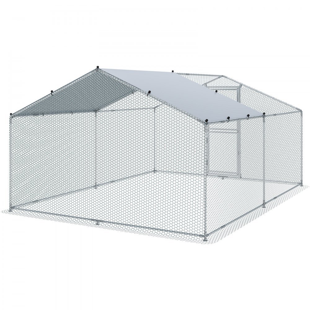 VEVOR Metal Chicken Coop, 13.1 x 9.8 x 6.6 ft Large Chicken Run, Peaked Roof Outdoor Walk-in Poultry Pen Cage for Farm or Backyard, with Water-proof Cover and Protection Mesh, for Hen, Duck, Rabbit