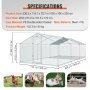 VEVOR chicken coop 6x3x2m chicken house steel frame PE tarpaulin outdoor enclosure 67.5x170cm door size small animal enclosure chicken cage small animal coop poultry house ideal for chickens ducks geese rabbits