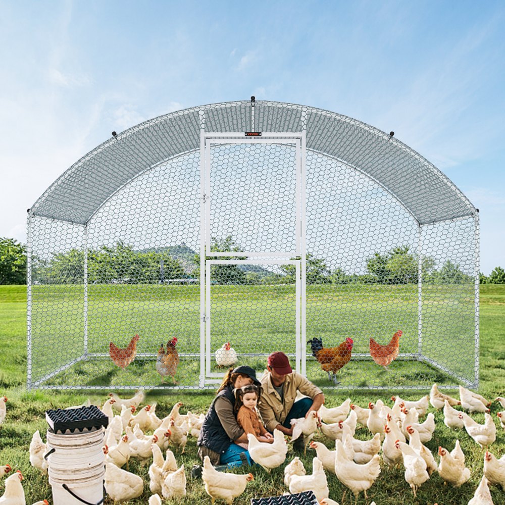 VEVOR Large Metal Chicken Coop with Run, Walkin Chicken Coop for Yard with Waterproof Cover, 6.6 x 9.8 x 6.6 ft, Dome Roof Large Poultry Cage for Hen House, Duck Coop and Rabbit Run, Silver