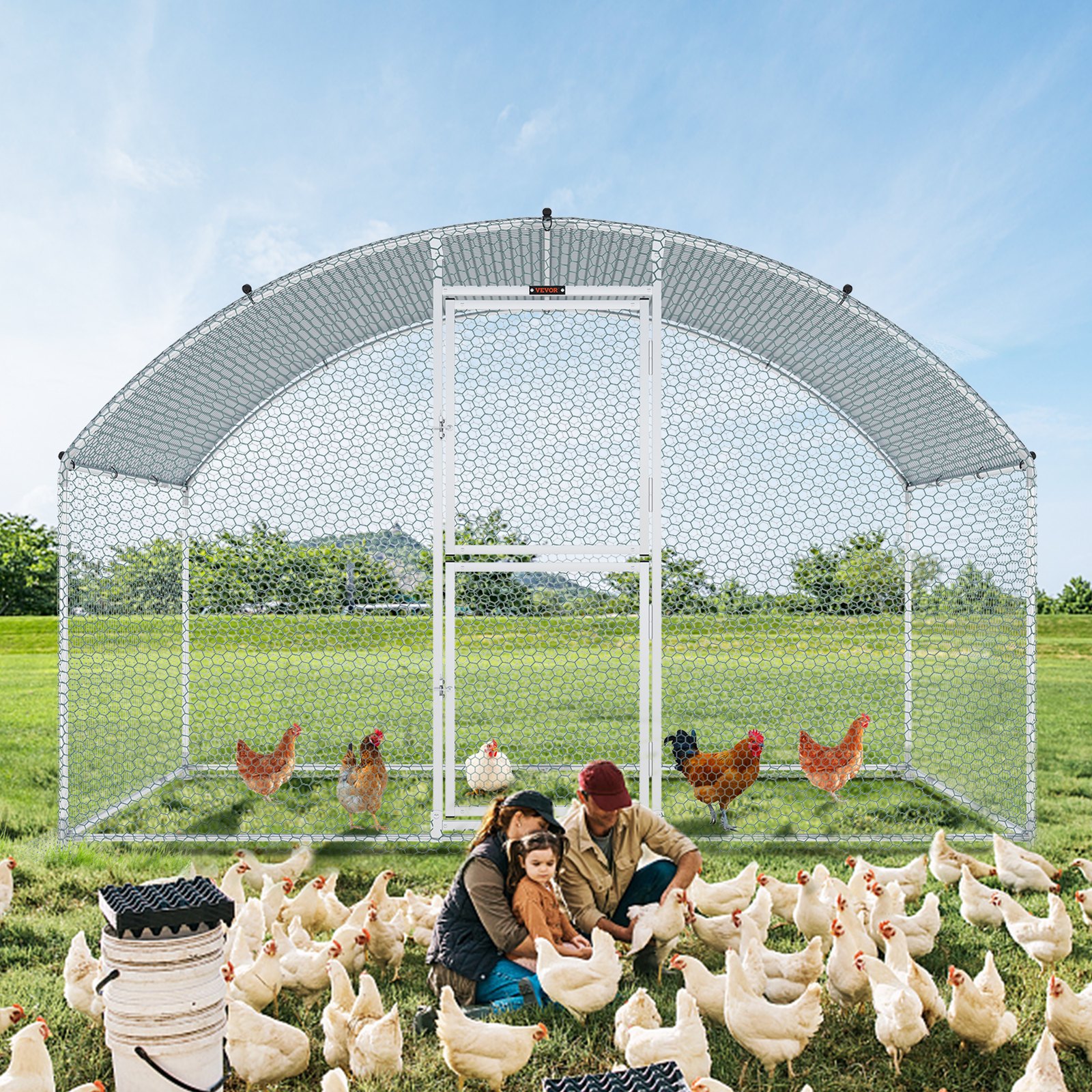 VEVOR Large Metal Chicken Coop with Run, Walkin Chicken Coop for Yard with Waterproof Cover, 6.6 x 9.8 x 6.6 ft, Dome Roof Large Poultry Cage for Hen House, Duck Coop and Rabbit Run, Silver