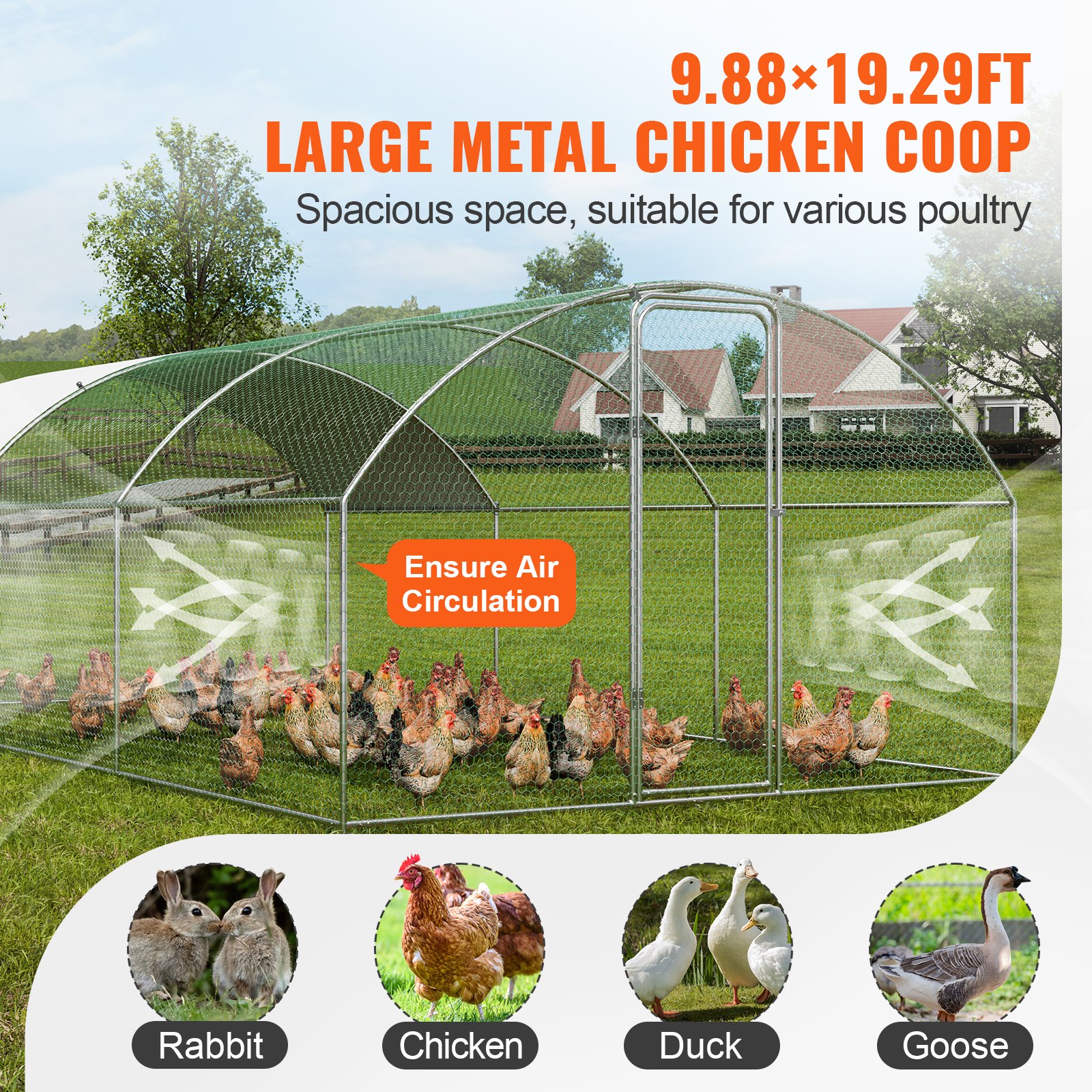 VEVOR Metal Chicken Coop Walk-in Chicken Run with Waterproof Cover 9.8x19x6.5ft