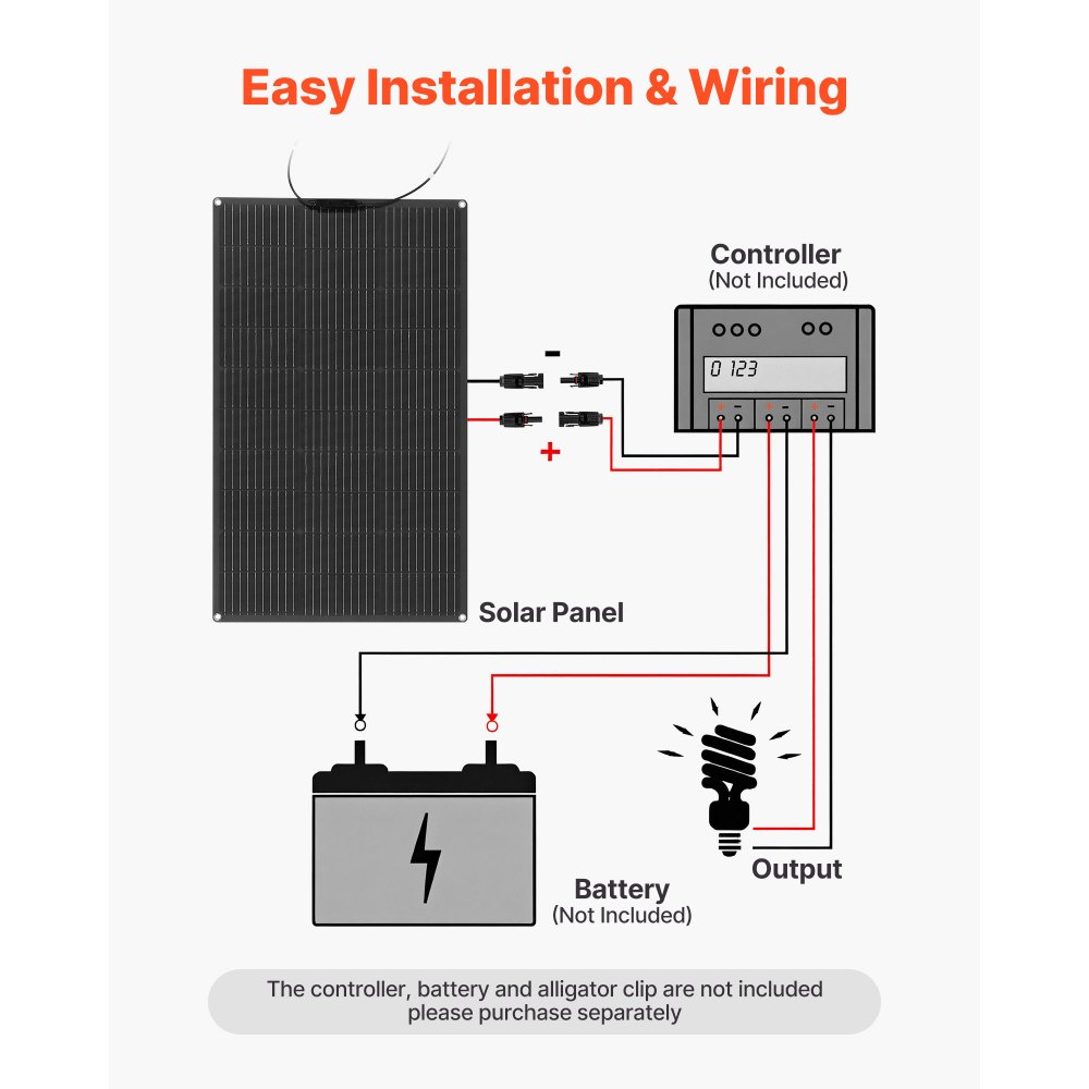 VEVOR Monokristallijn Zonnepaneel, 100W Semi-Flexibel Zonnepaneel, Off-Grid Lader met MC4-uitgang, IP67 Waterdicht, Balkon Power Plant voor Boten, Campers, Auto's, Hutten & Gebogen Oppervlakten