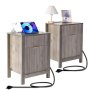 VEVOR Farmhouse End Table, Set of 2, Square Night Stand with USB Ports and Outlets, 3 Tiers End Table Side Table with Storage Cabinet and 2 Drawers, Ideal for Living Room, Bedroom, Office, Gray