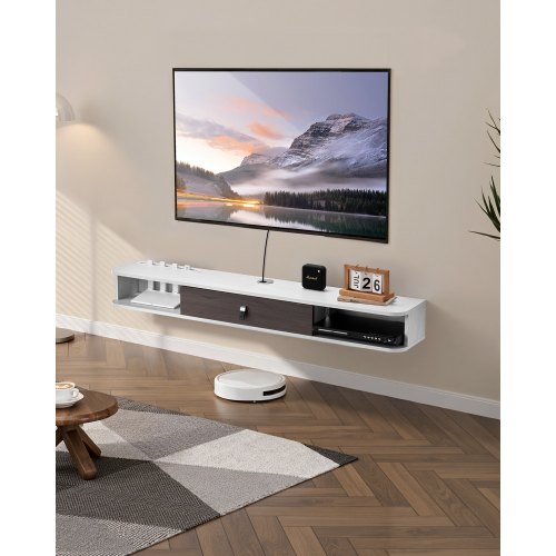 Eenvoudig TV-meubel 120 cm met LED, voor televisie, 2 kastjes en planken, kastanjekleur Eenvoudig TV-meubel 120 cm met LED, voor televisie, 2 kastjes en planken, kastanjekleur