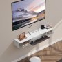 VEVOR Floating TV Stand, 47 in Wall Mount Entertainment Center with Cable Hole, Modern Floating TV Shelf with Storage Cabinet, Particle Board Console for DVD Player, Cable Box, Game Console, White