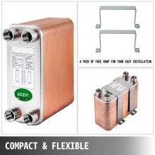 Husuper Heat Exchanger Brazed Plate Heat Exchanger 1/2” BSP FPT Ports 60 Plate heat exchanger 60 plate exchanger Stainless Steel 316L flat plate heat exchanger for Hydronic Heating