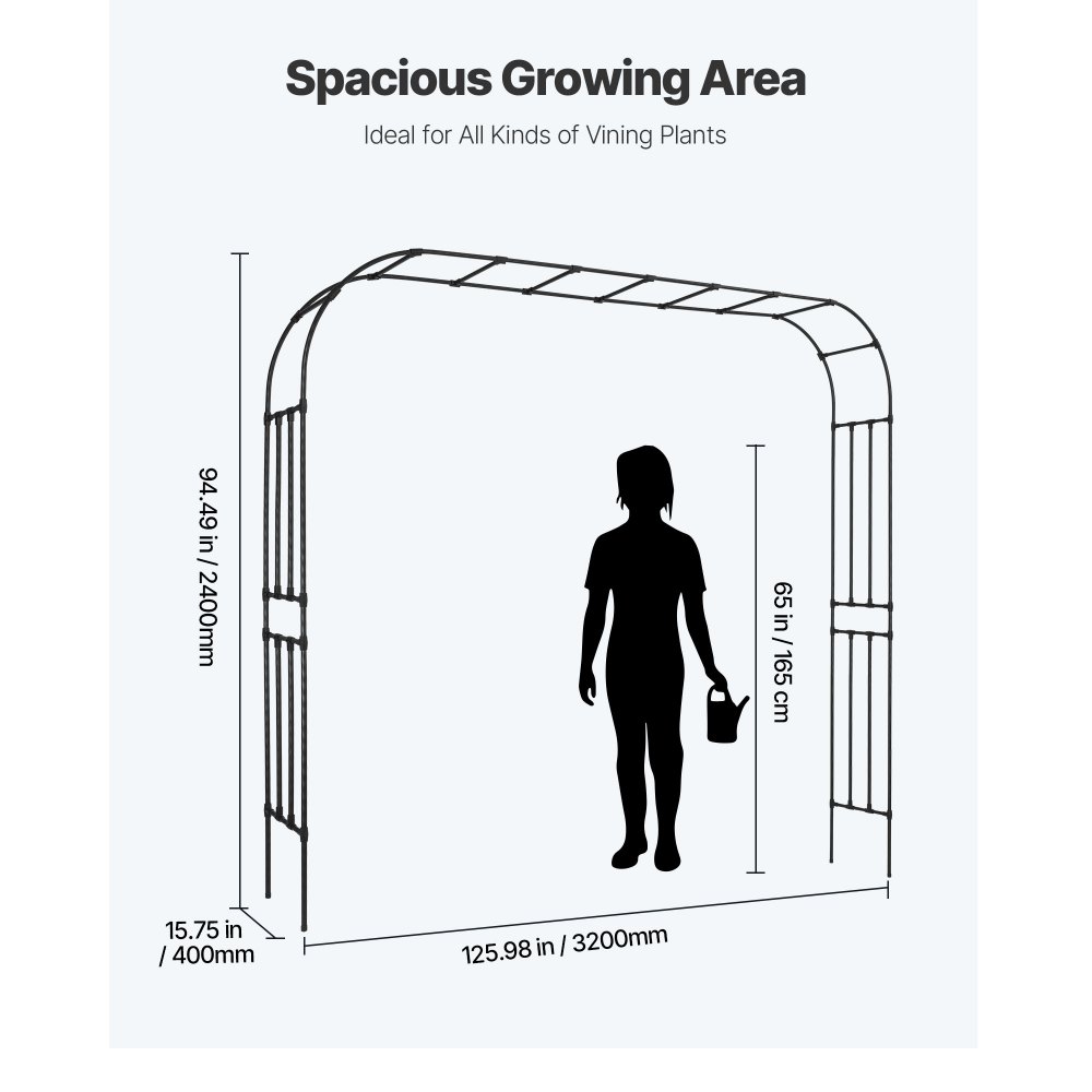 VEVOR Tuinboog, 2400x3200x400 mm Rozenboog, Trellis, Klimhulp, Metalen Boog, Stabiele Rozenboog voor Buitengebruik met Staanders, Ideaal voor Tuin, Gazon, Bruiloftsfeestdecoratie