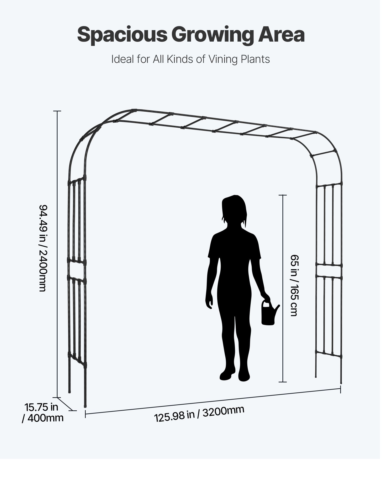 VEVOR Tuinboog, 2400x3200x400 mm Rozenboog, Trellis, Klimhulp, Metalen Boog, Stabiele Rozenboog voor Buitengebruik met Staanders, Ideaal voor Tuin, Gazon, Bruiloftsfeestdecoratie