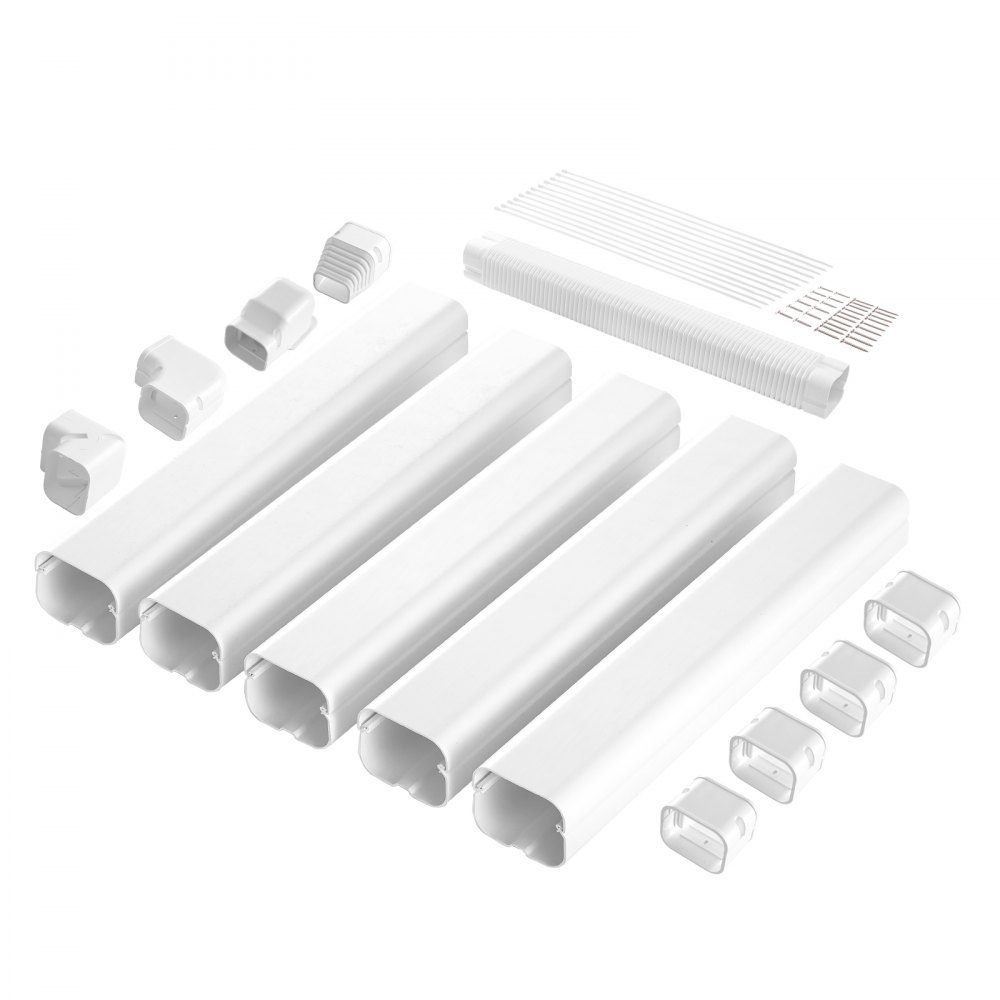 VEVOR Mini Split Line Set Cover 76.2mm W 3110mm L, PVC Decorative Pipe Line Cover For Air Conditioner with 5 Straight Ducts & Full Components Easy to Install, Paintable for Heat Pumps, White