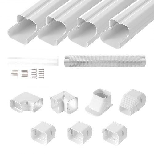 VEVOR Mini Split Line Set Cover 76,2 mm B 4830 mm L Decoratieve PVC buisafdekking voor airconditioning met 4 rechte kanalen en volledige componenten Overschilderbaar voor warmtepompen Wit