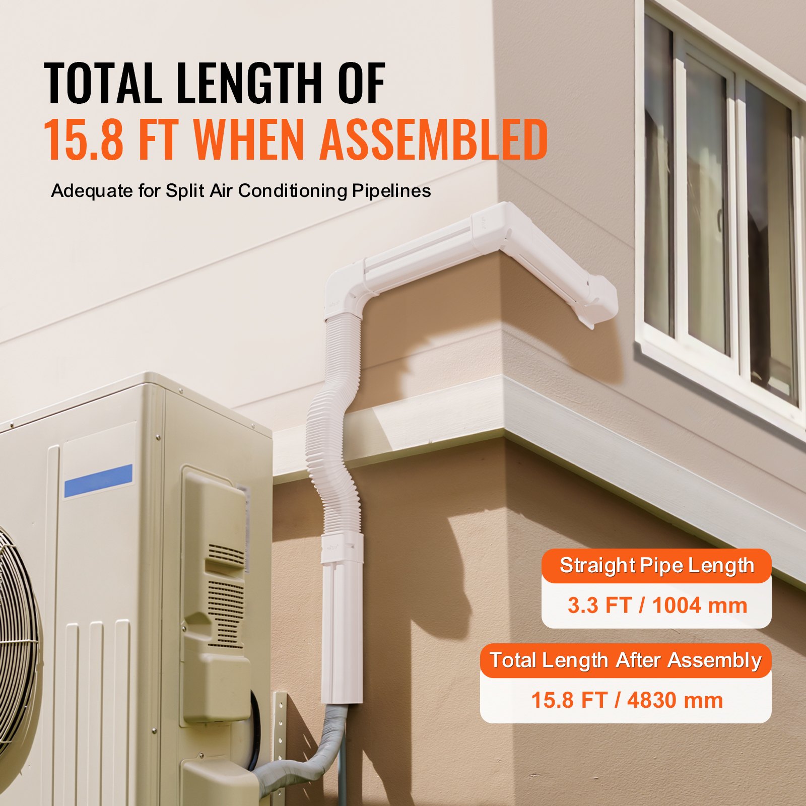 VEVOR Mini Split Line Kit Afdekking 76,2 mm B 4830 mm L, Decoratieve PVC Airconditioner Buisafdekking met 4 Rechte Kanalen en Complete Componenten, Overschilderbaar voor Warmtepompen, Wit
