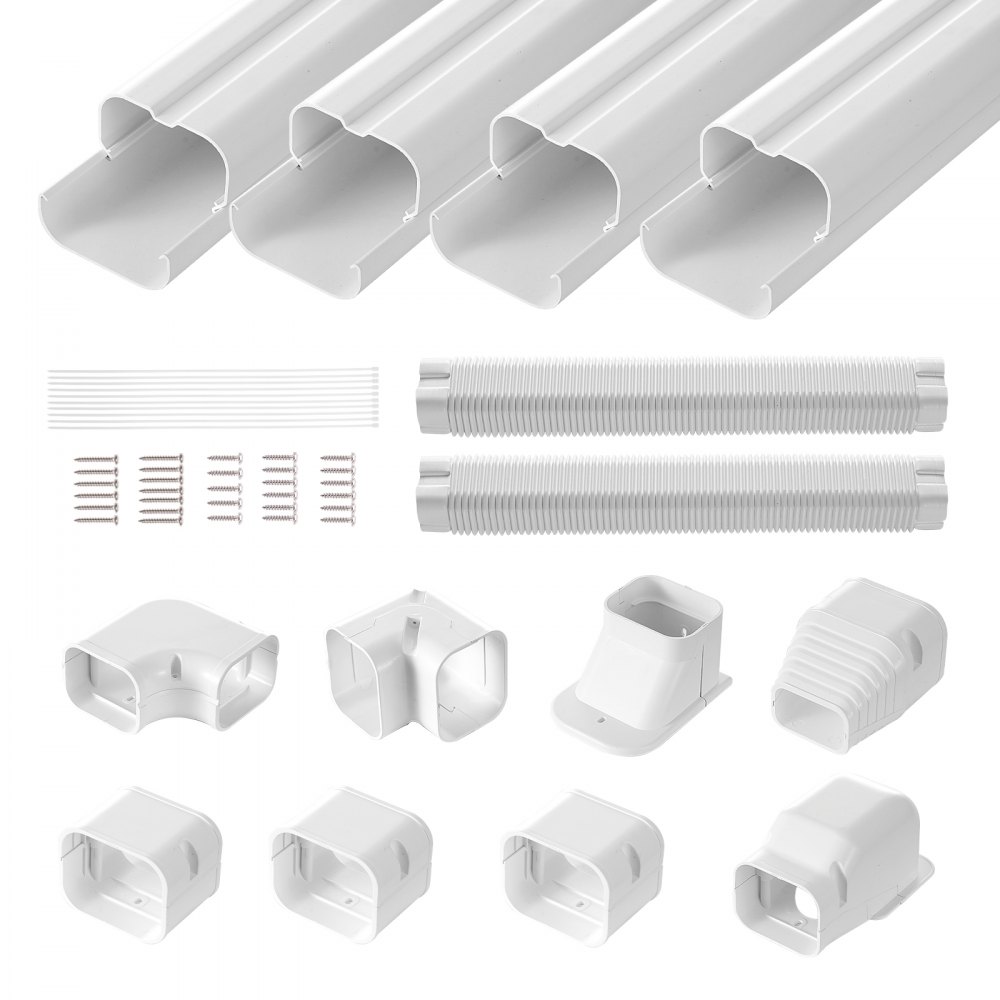 VEVOR Mini Split Line Kit Afdekking 76,2 mm B 5350 mm L, Decoratieve PVC Airconditioner Buisafdekking met 4 Rechte Kanalen en Complete Componenten, Overschilderbaar voor Warmtepompen, Wit