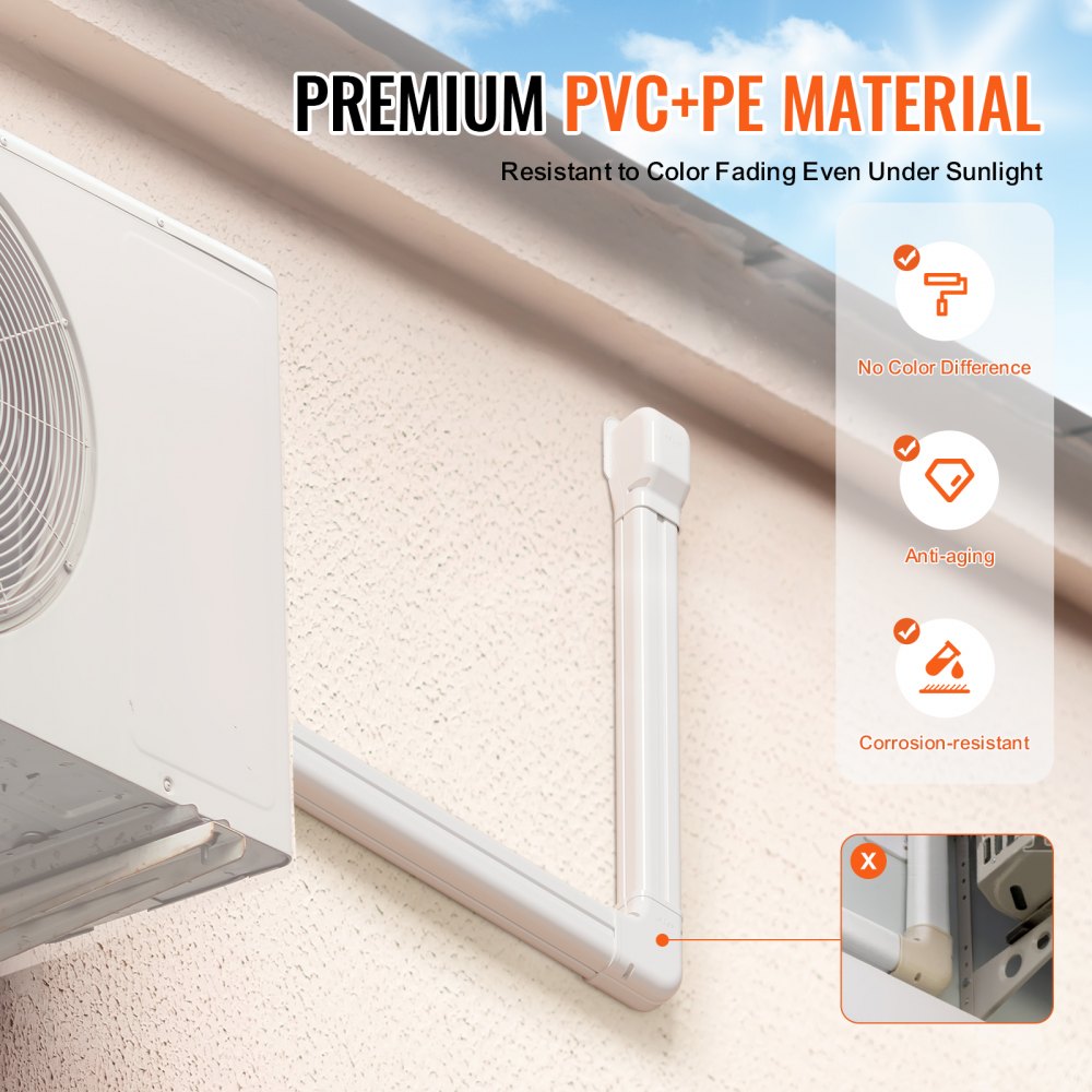 VEVOR Mini Split Line Kit Afdekking 76,2 mm B 5350 mm L, Decoratieve PVC Airconditioner Buisafdekking met 4 Rechte Kanalen en Complete Componenten, Overschilderbaar voor Warmtepompen, Wit