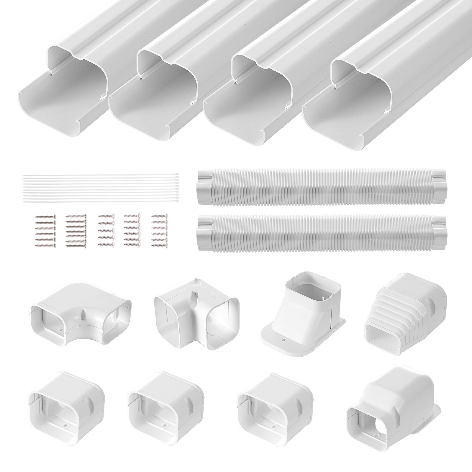 VEVOR Mini Split Line Kit Afdekking 76,2 mm B 5350 mm L, Decoratieve PVC Airconditioner Buisafdekking met 4 Rechte Kanalen en Complete Componenten, Overschilderbaar voor Warmtepompen, Wit