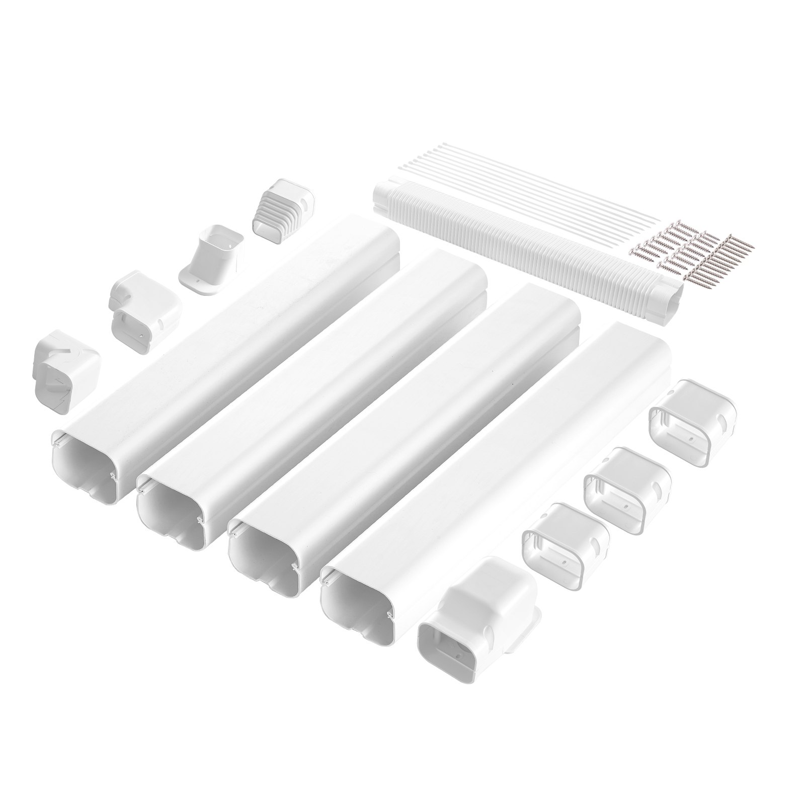 VEVOR Mini Split Line Kit Afdekking 76,2 mm B 5350 mm L, Decoratieve PVC Airconditioner Buisafdekking met 4 Rechte Kanalen en Complete Componenten, Overschilderbaar voor Warmtepompen, Wit