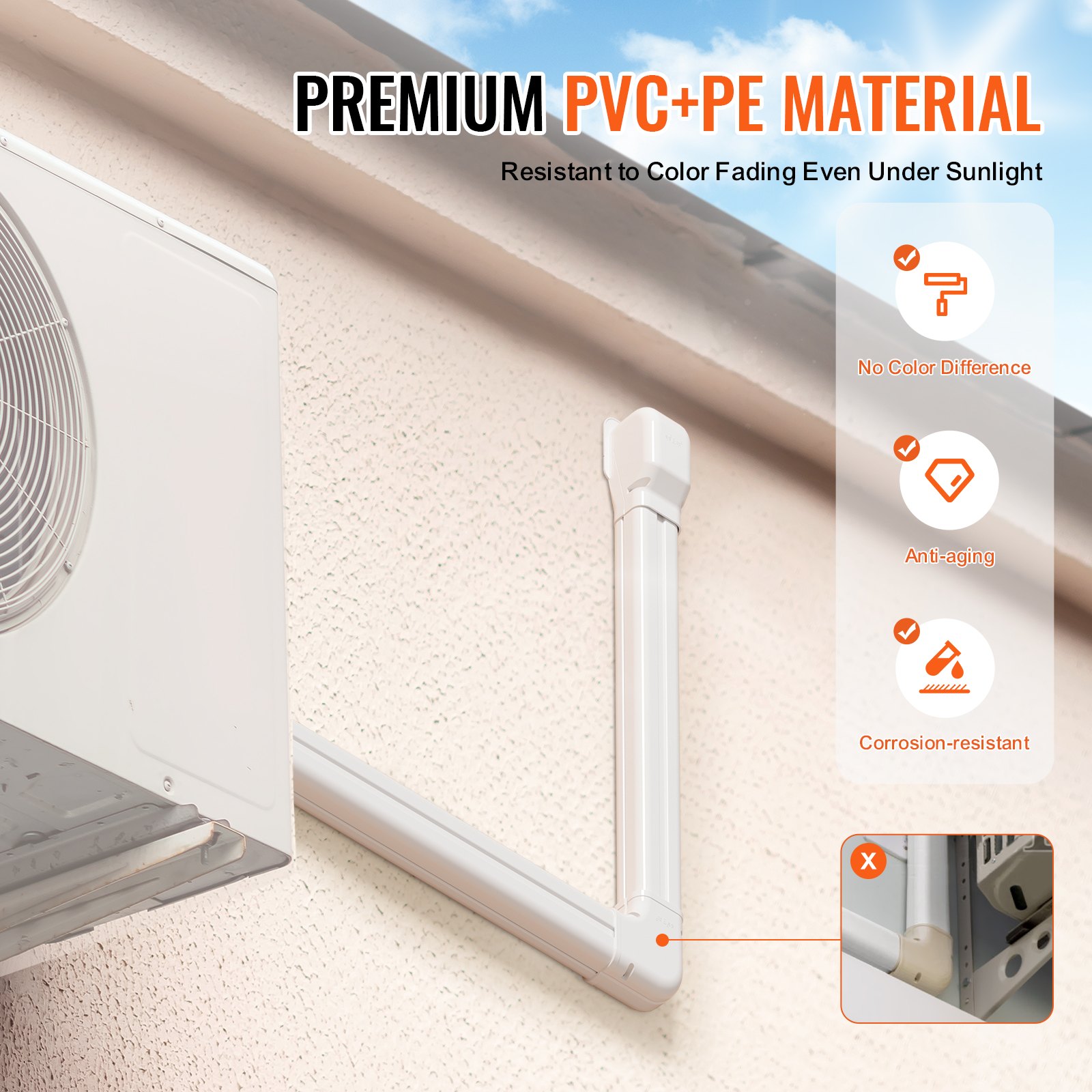 VEVOR Mini Split Line Kit Afdekking 76,2 mm B 5350 mm L, Decoratieve PVC Airconditioner Buisafdekking met 4 Rechte Kanalen en Complete Componenten, Overschilderbaar voor Warmtepompen, Wit
