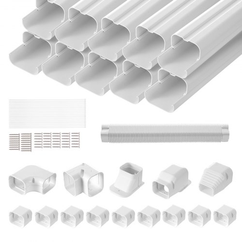 VEVOR Mini Split Line Kit Afdekking 76,2 mm B 5400 mm L, Decoratieve PVC Airconditioner Buisafdekking met 10 Rechte Kanalen en Complete Componenten, Overschilderbaar voor Warmtepompen, Wit