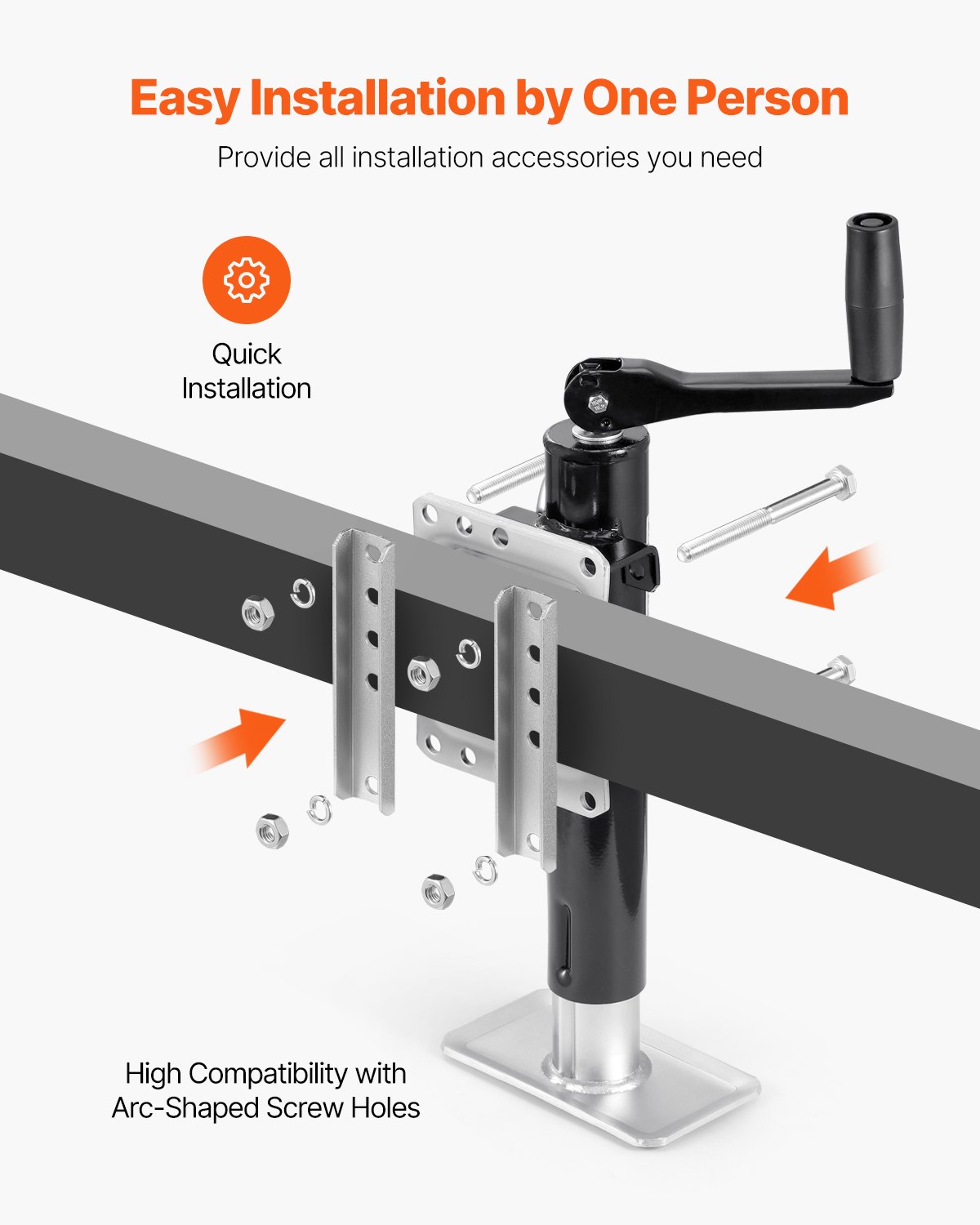 VEVOR Trailer Jack, 907 kg dynamisch draagvermogen, robuuste draaibare krikstandaard, 265-515 mm krikstandaard met handgreep voor caravantrailers, paardentrailers, aanhangwagens en jachttrailers