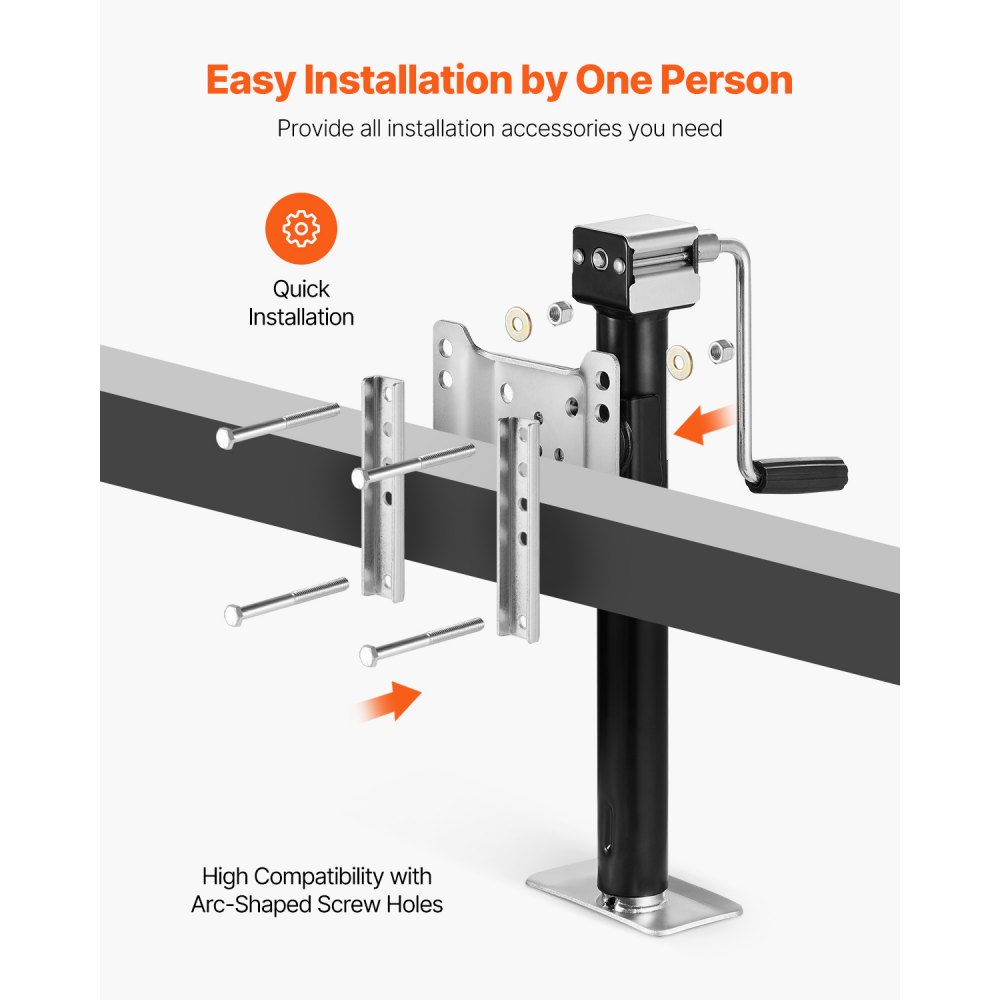 VEVOR Trailer Jack, 5000 lbs Dynamic Load Capacity, Heavy Duty Swivel Bolt-on Trailer Jack, 14.3" Lift Trailer Jack Stand with Handle for RV Trailer, Horse Trailer, Utility Trailer, and Yacht Trailer