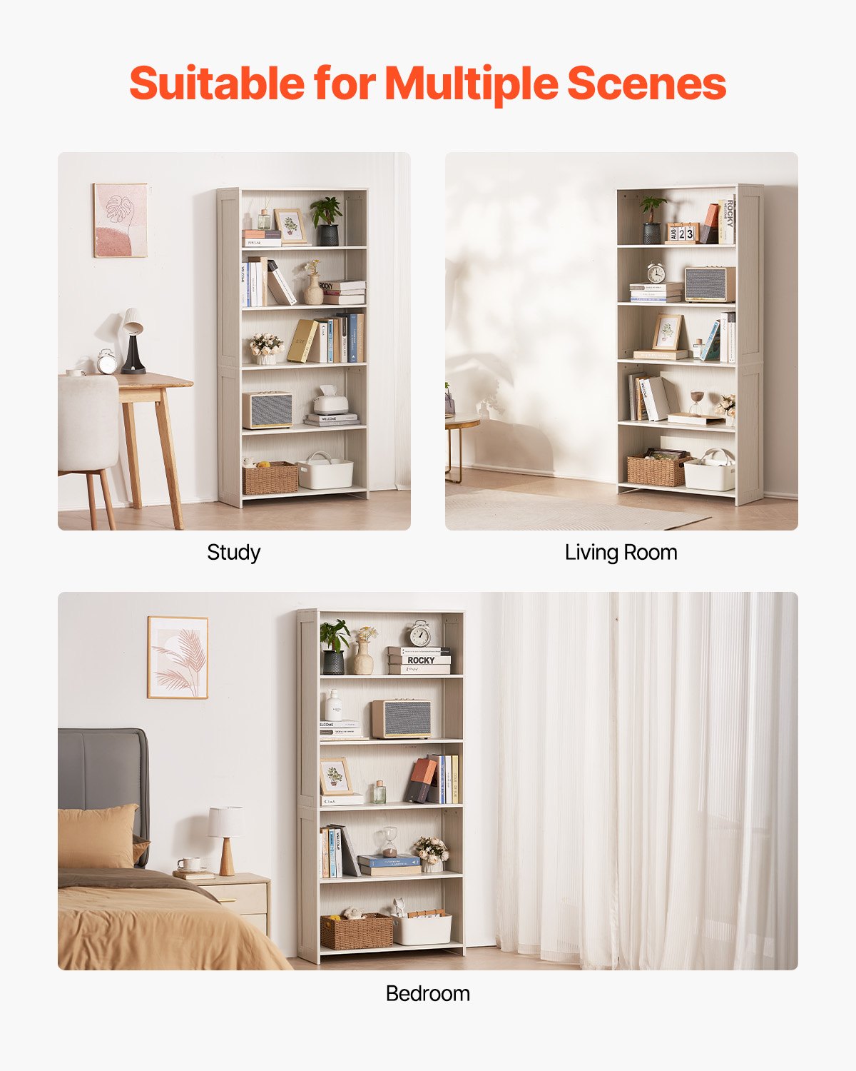 VEVOR 5 Tiers Wide Bookshelf, 68 in Wooden Open Bookcase with Display Storage Organizer Shelf, Freestanding Tall Display Floor Bookcase Bookshelf for Library, Bedroom, Living Room, Office, White