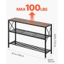 VEVOR smalle consoletafel entreetafel (lengte 106 cm / draagvermogen 45,3 kg), 3-laags haltafel bijzettafel banktafel met metalen frame, voor entree, hal woonkamer slaapkamer