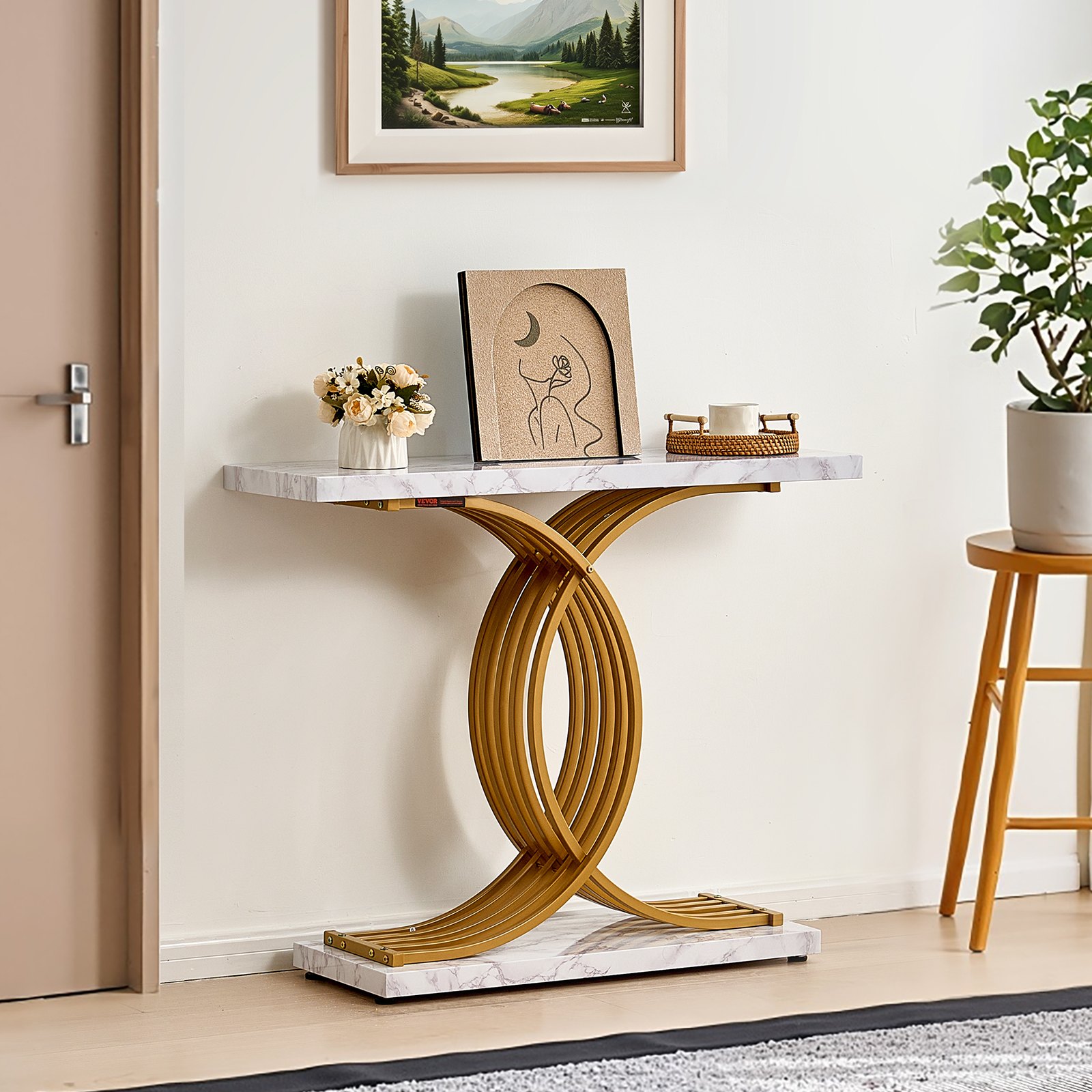 VEVOR smalle consoletafel entreetafel (lengte 100 cm / draagvermogen 49,9 kg), 3-laags haltafel bijzettafel banktafel met metalen frame, voor entree, hal, woonkamer, slaapkamer
