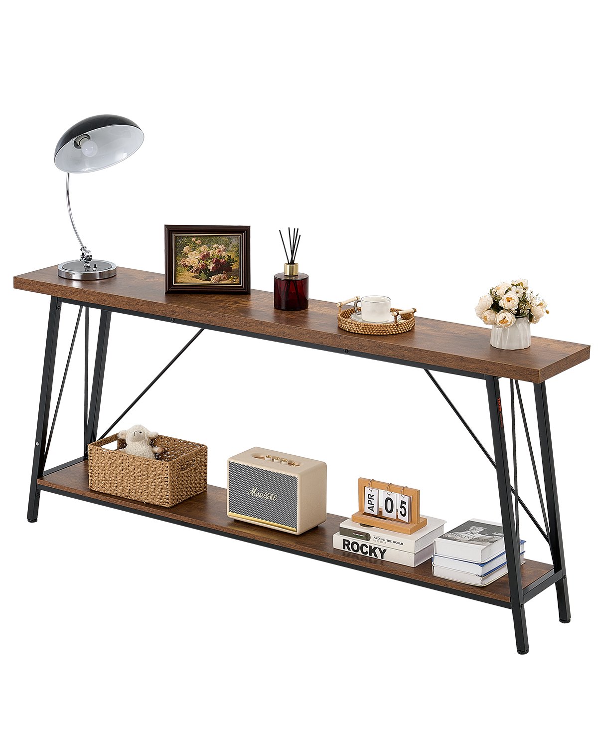 VEVOR smalle consoletafel entreetafel (lengte 180 cm / draagvermogen 45,3 kg), 2-laags haltafel bijzettafel banktafel met metalen frame, voor entree, hal woonkamer slaapkamer