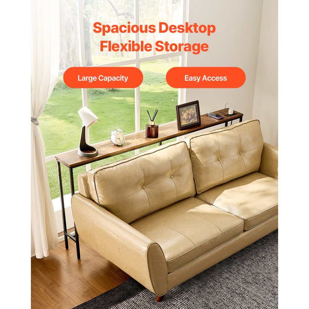 VEVOR Narrow Console Sofa Table, 70.9” Behind Couch Table with Power Outlets, 1-Tier Long Entryway Table, Narrow Sofa Table with Metal Frame and Charge Station, for Entryway, Hallway, Living Room