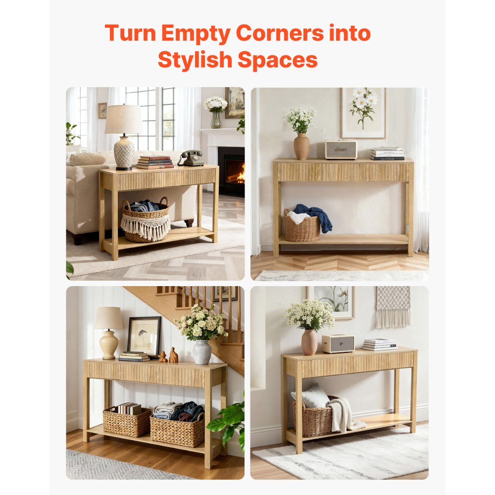 VEVOR Consoletafel/bijzettafel met lades en opbergvak, smalle rechthoekige entreetafel gemaakt van MDF + spaanplaat voor hal, slaapkamer, woonkamer, entree, gangtafel 120 x 30 x 80 cm Natuurlijk hout